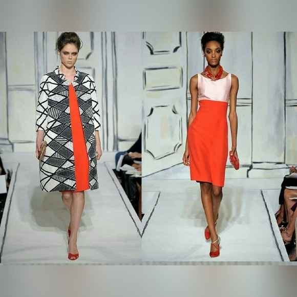 $3,800 OSCAR DE LA RENTA GORGEOUS CORAL RED WOOL SILK LINED RUNWAY DRESS US 6 - Picture 10 of 11